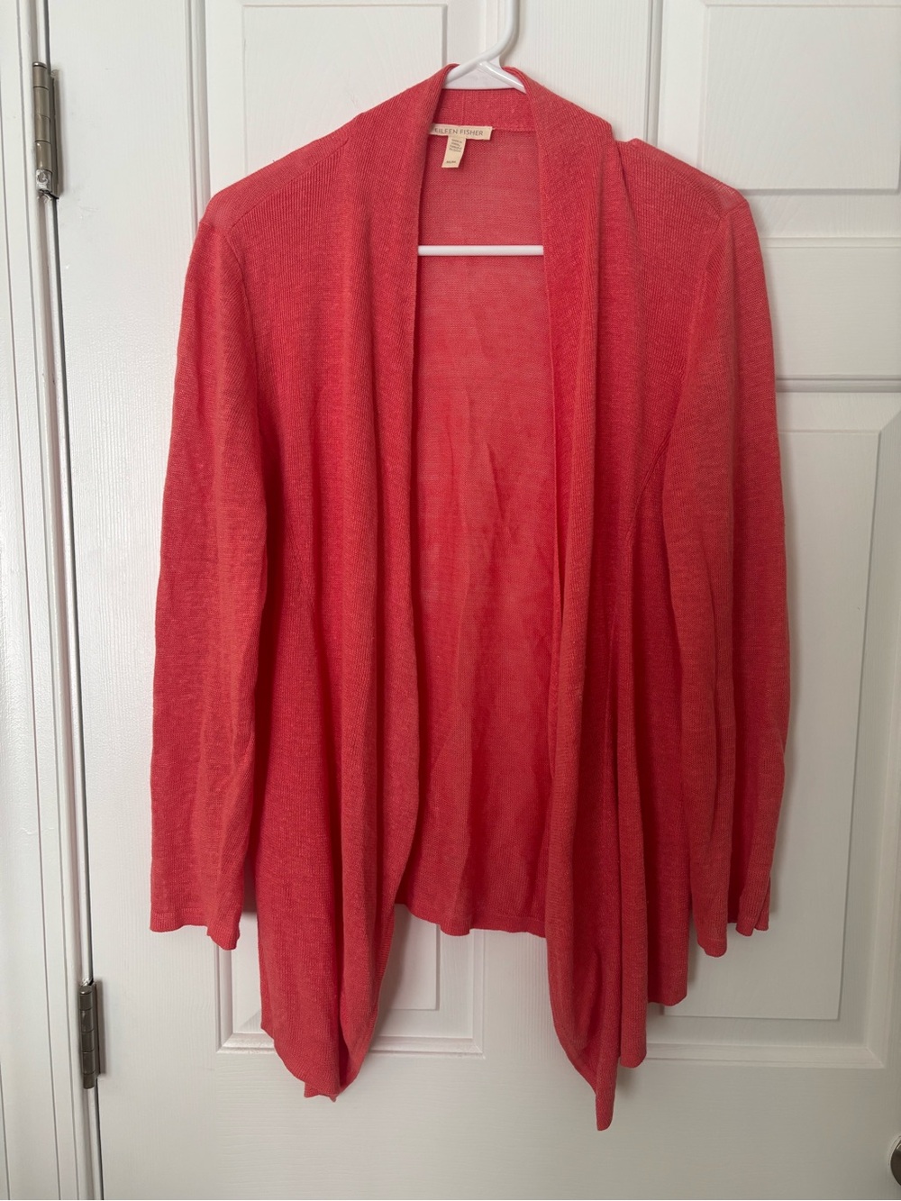 Eileen Fisher Coral Open Drape Cardigan Organic Linen Size Medium